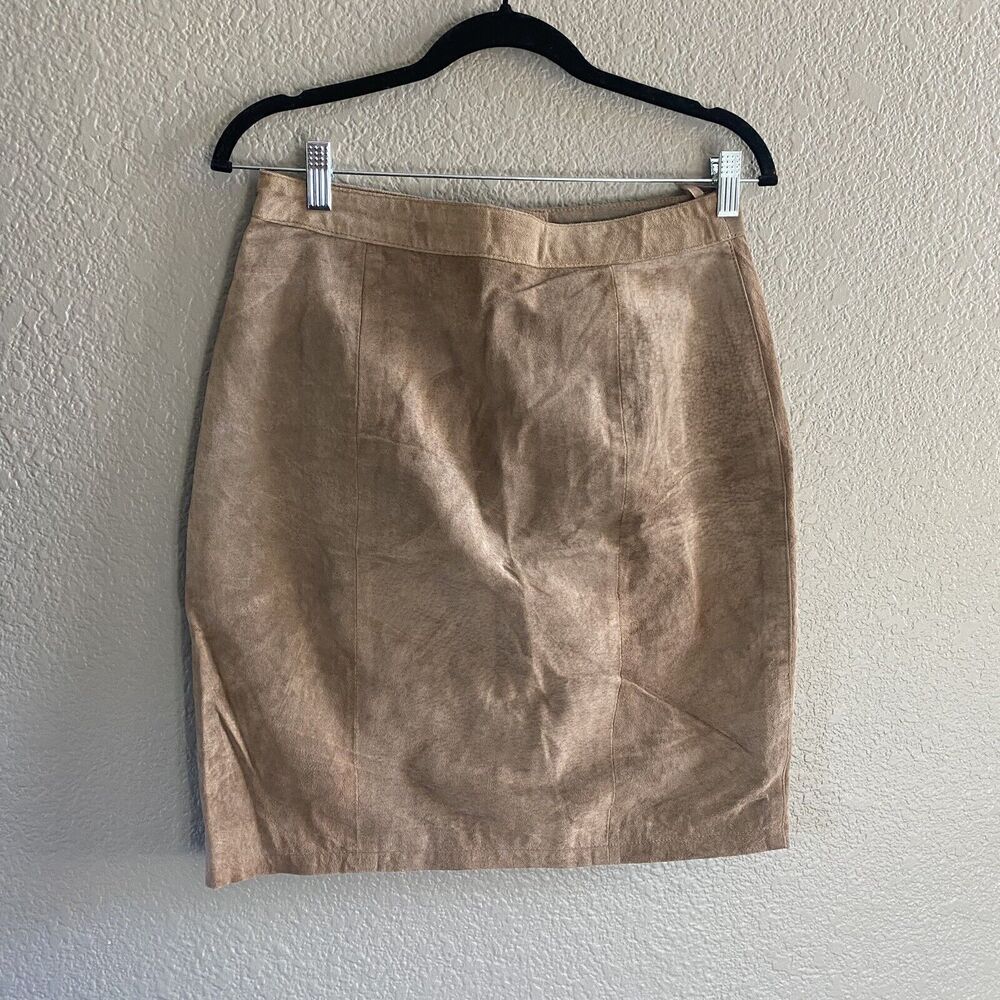 Vintage Global Identity Leather Skirt Womens 11/12 Tan Mini Pencil  Suede  29”W